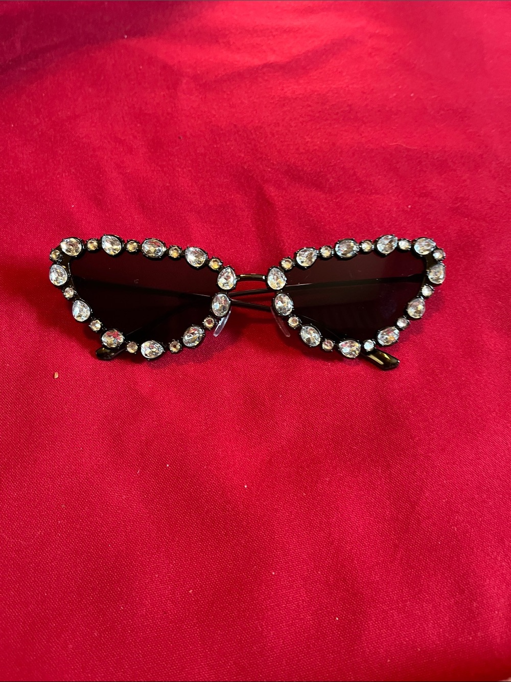 Rhinestone-Trim Black Cat Eye Sunglasses